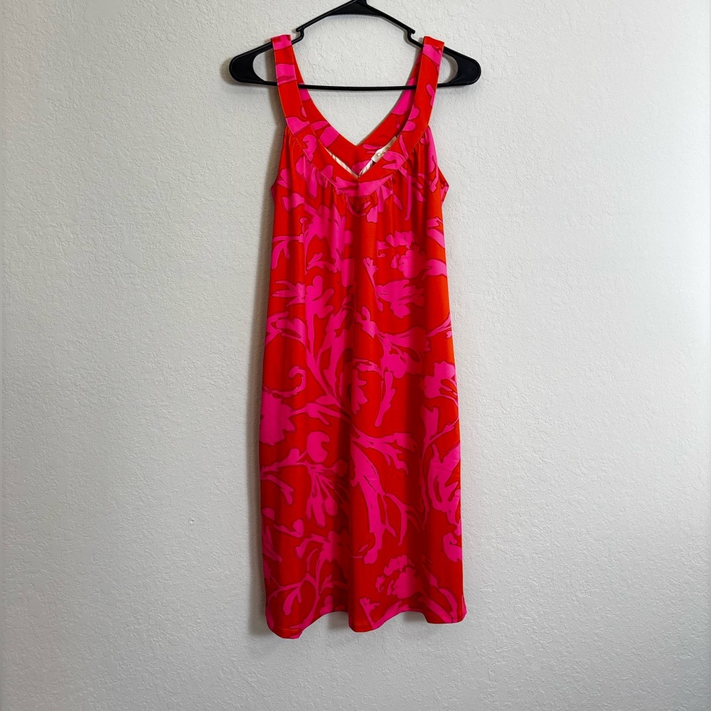 Vibrant Orange and Pink Sleeveless Dress with Pockets. Size S